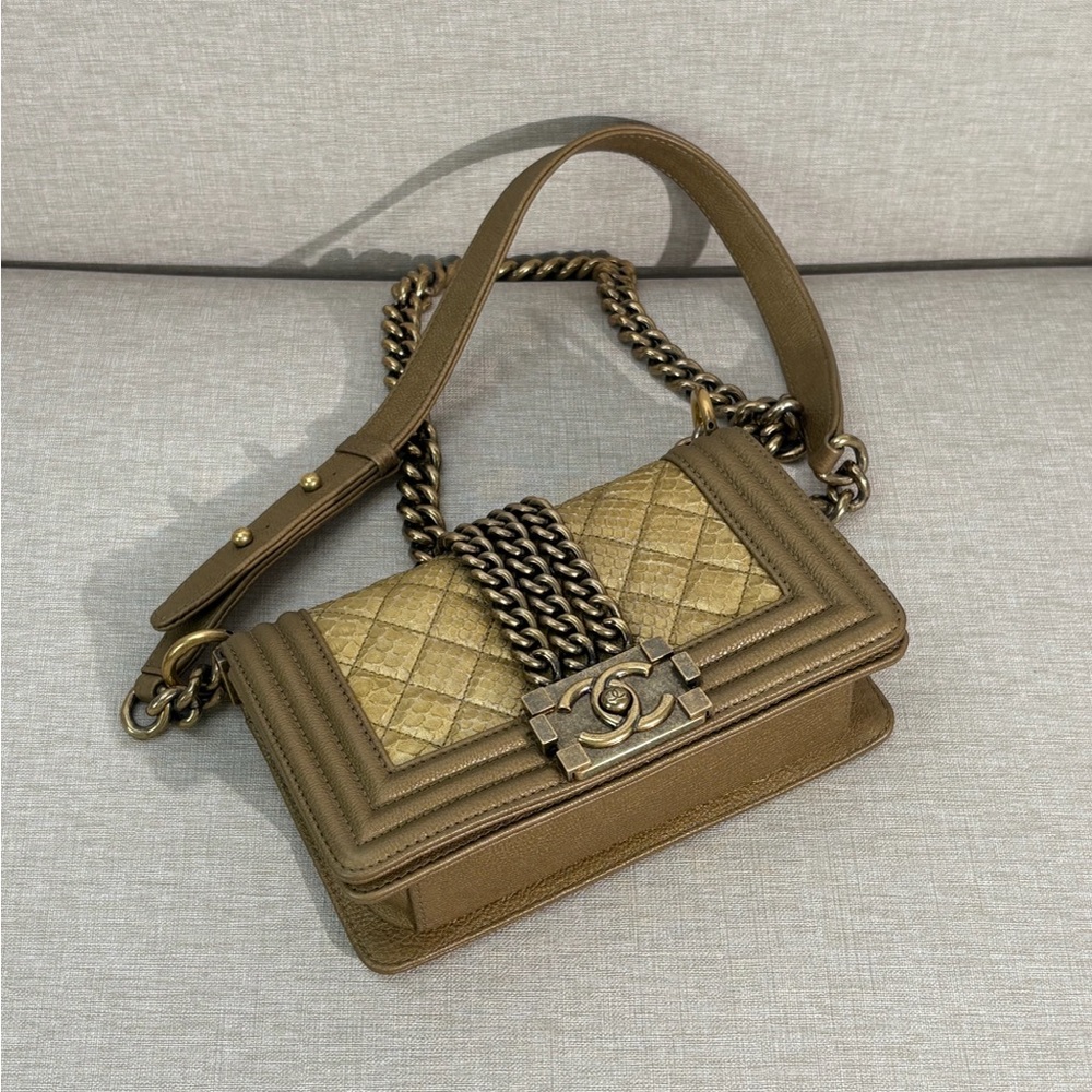 CHANEL Metallic Python Boy Flap Bag Small GHW - image 4